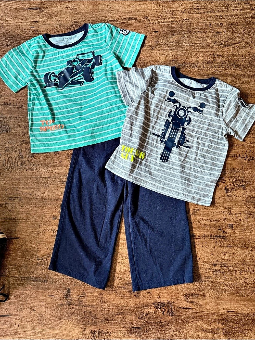 Carter’s Boys Racing Graphic Striped Pajama Set- 2 shirts 1 pant size 7